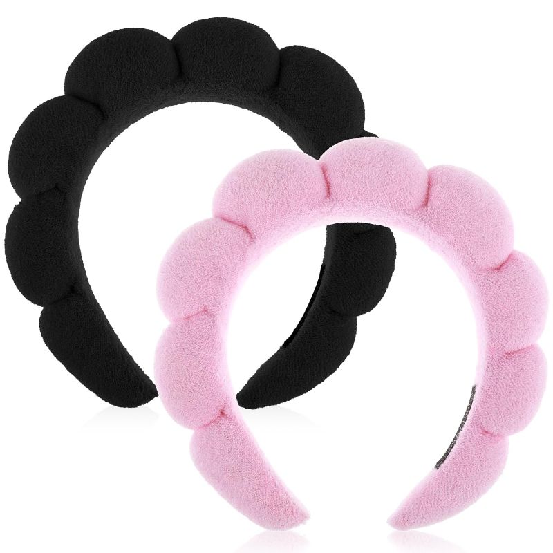 Photo 1 of **MIXED PACK** - 4 Pcs Spa Headbands for Women (Pink & Black)  and 2Pcs Curly Hair Headbands for women (Grey)