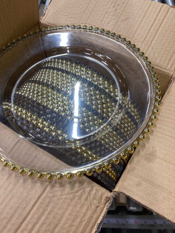 Photo 2 of 24 Pack 13 Inch Clear Charger Plates Bulk Round Beaded Chargers Plates Plastic Decorative Charger Plates with Gold Beaded Rim for Kitchen Wedding Events Dinner Party Tabletop Home Decor