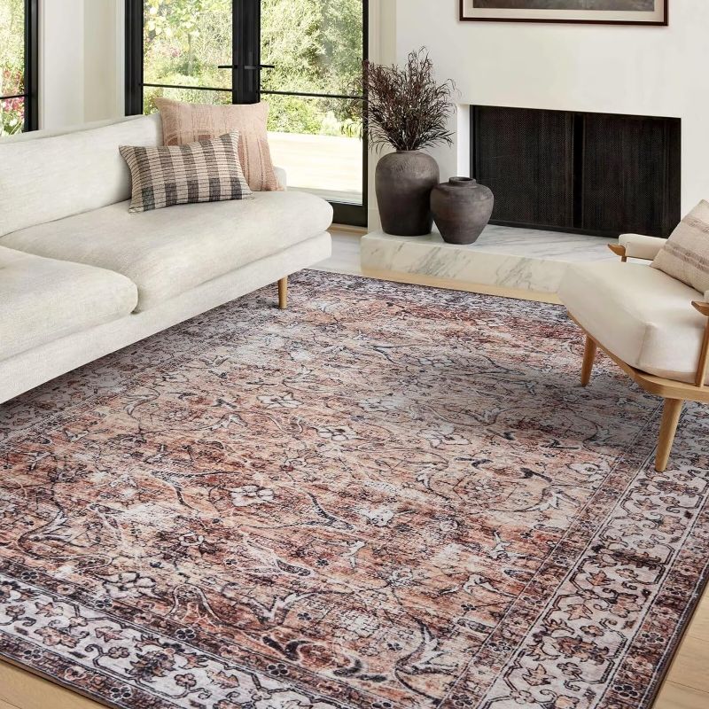 Photo 1 of nusoarug 5x7 Washable Rugs for Living Room Vintage Boho Area Rugs Non Slip Soft Rug Bohemian Non-Shedding Area Rug with Rubber Backing for Bedroom, Dining Room Indoor, Vintage Brown
