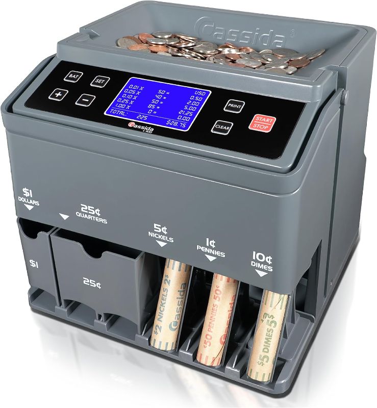 Photo 1 of Cassida C300 Professional USD Coin Counter, Sorter and Wrapper/Roller, 300 coins/min, with Quickload and Printing-Compatible,Gray