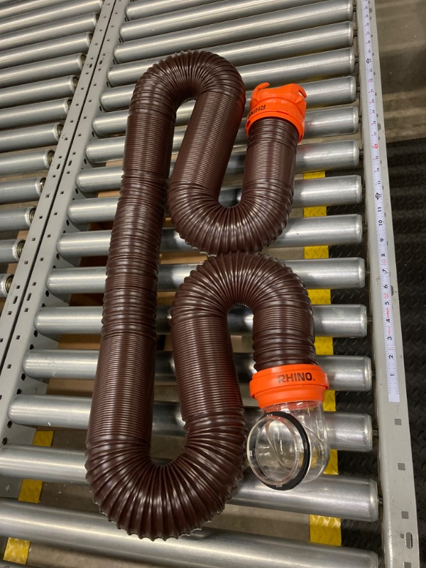 Photo 1 of Camco RhinoFLEX RV Sewer Hose Kit with Swivel Transparent Elbow and 4-in-1 Dump Station Fitting, Brown, 15 Feet (39770) 15ft Sewer Hose Kit (NO CAPS)