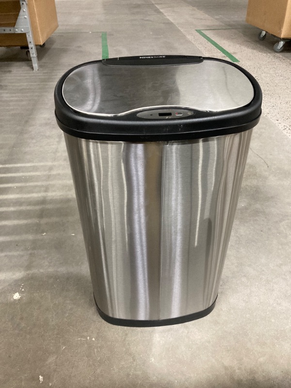 Photo 3 of Ninestars DZT-50-13 Automatic Touchless Motion Sensor Oval Trash Can with Black Top, 13 gallon/50 L, Stainless Steel 13 Gal. 50 L Stainless Steel