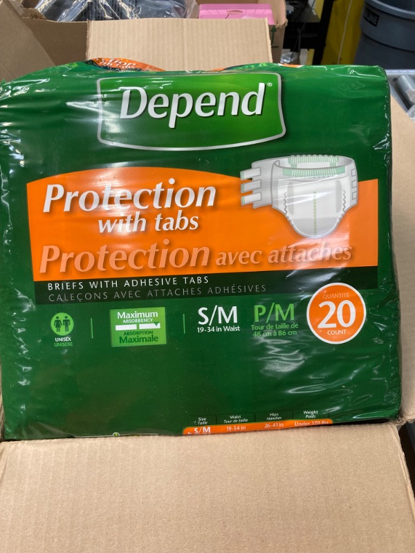 Photo 2 of Depend Incontinence Protection with Tabs, Unisex, Small/Medium (19–34" Waist, Up To 170 lbs), Maximum Absorbency, 60 Count (3 Packs of 20) Small/Medium (60 Count)