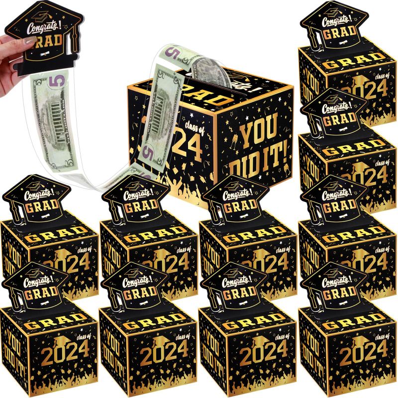 Photo 1 of *** BUNDLE X 2 **8 10 Pack Graduation Money Box for Cash Money Dispenser with Pull out Card Adhesive Tape Plastic Bags Set Graduation Party Decorations Money Gift Box for Graduation Favors 2024