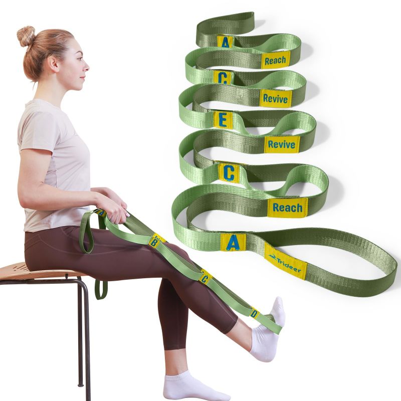 Photo 1 of *** BUNDLE X 4 *** Trideer Stretching Strap with 10 Loops & Non-Elastic Yoga Strap for Stretching&Hamstring & Leg Stretch Strap for Physical Therapy, Flexibility- [Designed with Letters & Inspirational Remarks] Green