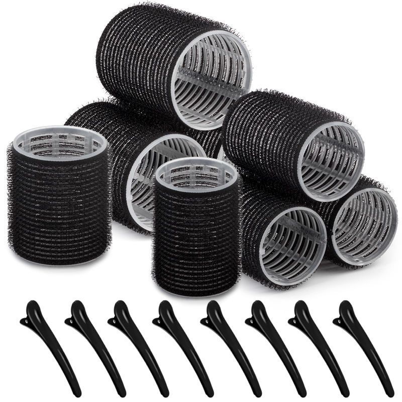 Photo 1 of *** BUNDLE X 3 **8 Self grip hair roller set,Hair roller set 8 pcs,Heatless hair curlers,Hair rollers for Long hair,Medium and Short hair,Hair rollers with hair roller clips and comb,Salon hairdressing curlers,DIY Hair Styles, Sungenol 2 Sizes Black Hair 