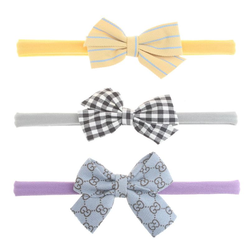 Photo 2 of *** BUNDLE X 2 *** Baby Girls Nylon Headbands Hairbands Hair Bows Elastics Handmade Hair Accessories for Newborn Infant Toddlers Kids 3PCS, Yellow,Black,Purple