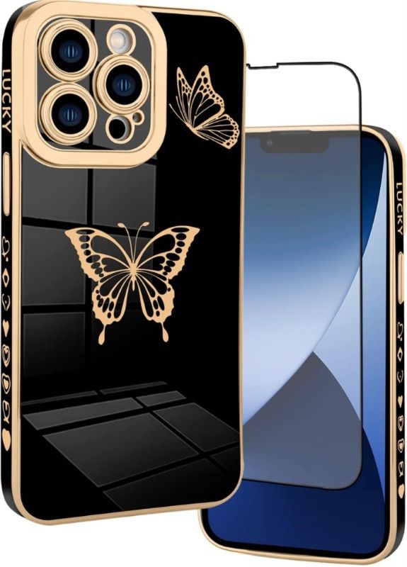 Photo 1 of BITOBE Designed for iPhone 14 Pro Max Case Cute Butterflies Design for Women Girls,Luxury Plating Bumper Full Camera Lens Protection Cover with Screen Protector for iPhone 14 Pro Max 6.7"-Black