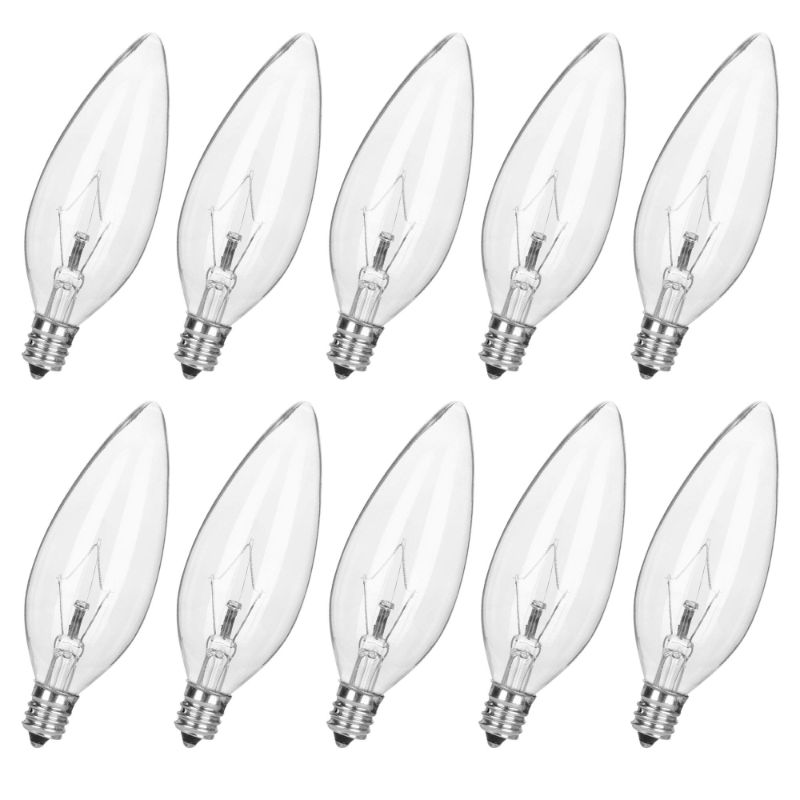 Photo 1 of 10 Pack 60W 120V Candelabra Base E12 CTC Clear Decorative Light Bulbs,Transparent Candle Light Bulbs for Chandeliers, Ceiling Fan Lights, Pendants, Fireplace Appliance Light Bulb 60.0 Watts