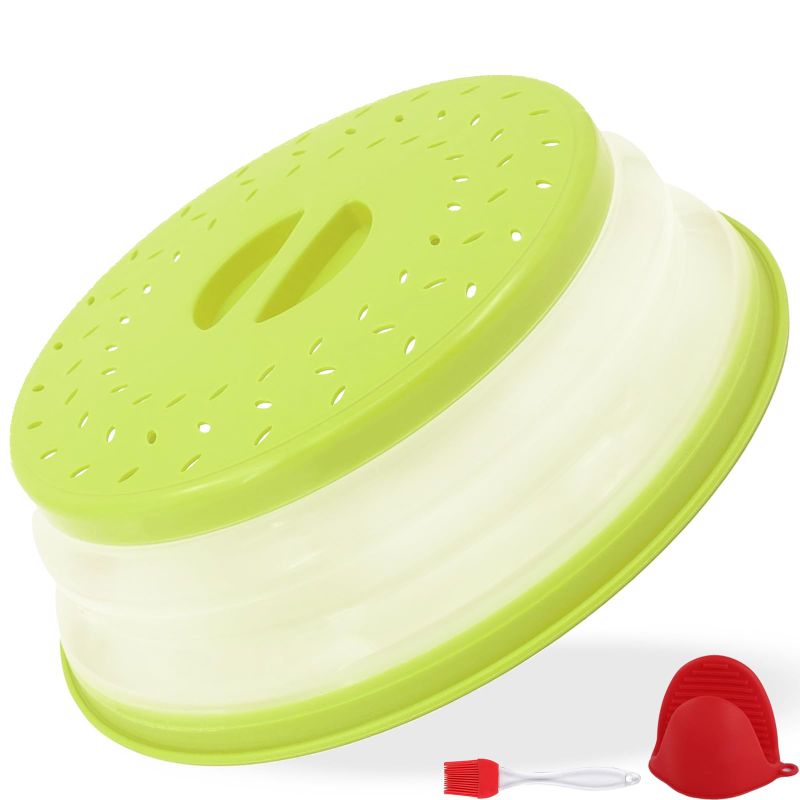 Photo 1 of *** BUNDLE X2 *** Collapsible Microwave Plate Cover Vented Microwave Bowl Cover Heat Resistant Microwave Splatter Guard Lid Multifunction Kitchen Colander for Fruit Vegetables Dishwasher-Safe BPA-Free (Green)