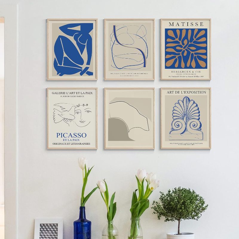 Photo 1 of ARPEOTCY Matisse Wall Art Prints, Blue Retro Art Posters, Abstract Master Prints for Bedroom Wall Decor Aesthetic, Set of 6, 8x10in, Unframed