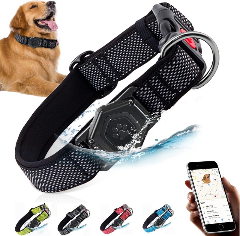 Photo 1 of Airtag Dog Collar,Durable Dog Collar with Waterproof Apple Air Tag Holder Case,Adjustable,Soft,and Reflective GPS Tracking Dog Collars for Medium and Heavy Duty Large Dog Boy or Gril, LARGE