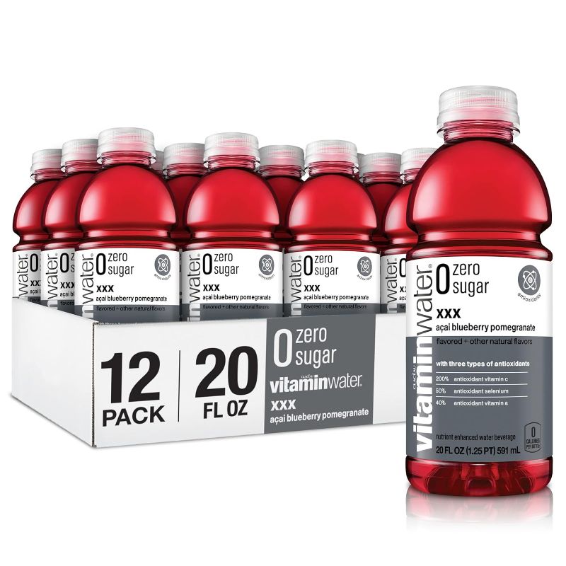 Photo 1 of 
vitaminwater zero sugar xxx, electrolyte enhanced water w/vitamins, açai-blueberry-pomegranate drinks, 20 fl oz, 12 Pack