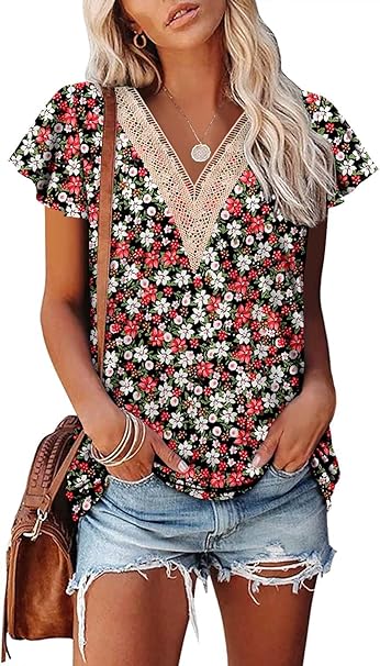 Photo 1 of Angerella Short Sleeve Lace V Neck Shirts for Women Floral Print Tunic Tops Blouses
4.0 4.0 out of 5 stars    139 ratings | Search this page