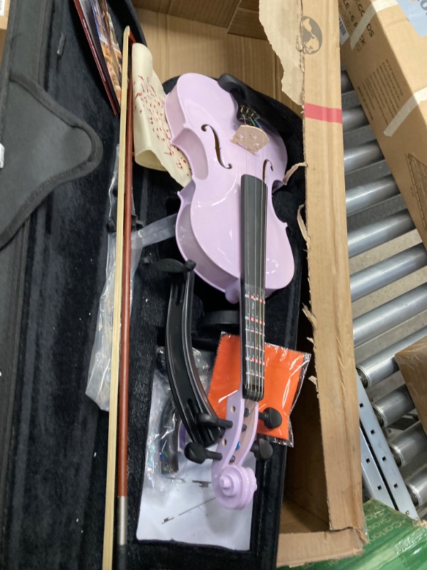 Photo 2 of 1/2 Rainbow Violin Set Half Size Fiddle for Beginners Students with Hard Case, Shoulder Rest, Rosin, Bow, Tuner, Extra Bridge Strings, 10 Music Stickers (Purple)
