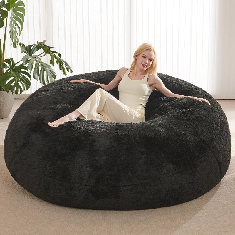 Photo 1 of Bean Bag Chair for Adults Kids-No Filler, Bean Bag Cover only,Giant Bean Bag Chair Cover with 290GSM Calming Plush Washable Cover, Present Waterproof Cover with Zipper, (5FT, Black)