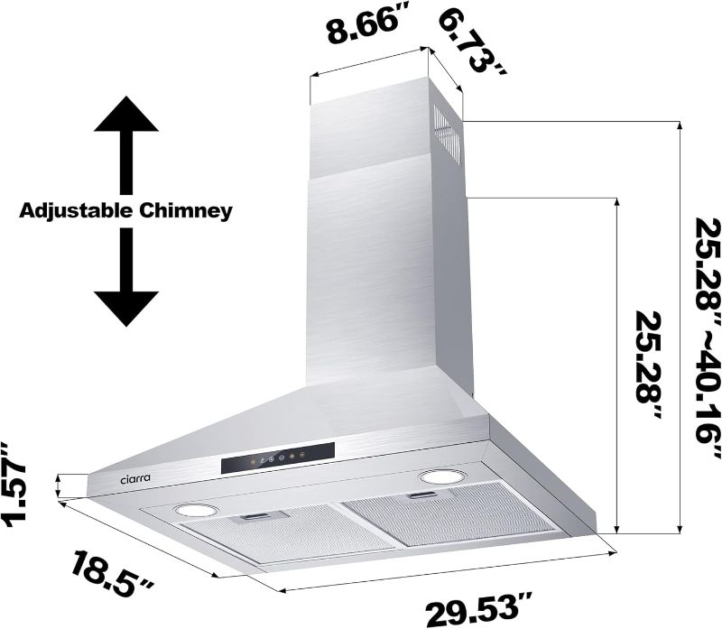 Photo 1 of CIARRA Range Hood 30 inch 760m3/h Ductless Stove Hood Vent for Kitchen in Stainless Steel, Ducted and Ductless Convertible
Visit the CIARRA Store
4.4 4.4 out of 5 stars    280 ratings | Search this page