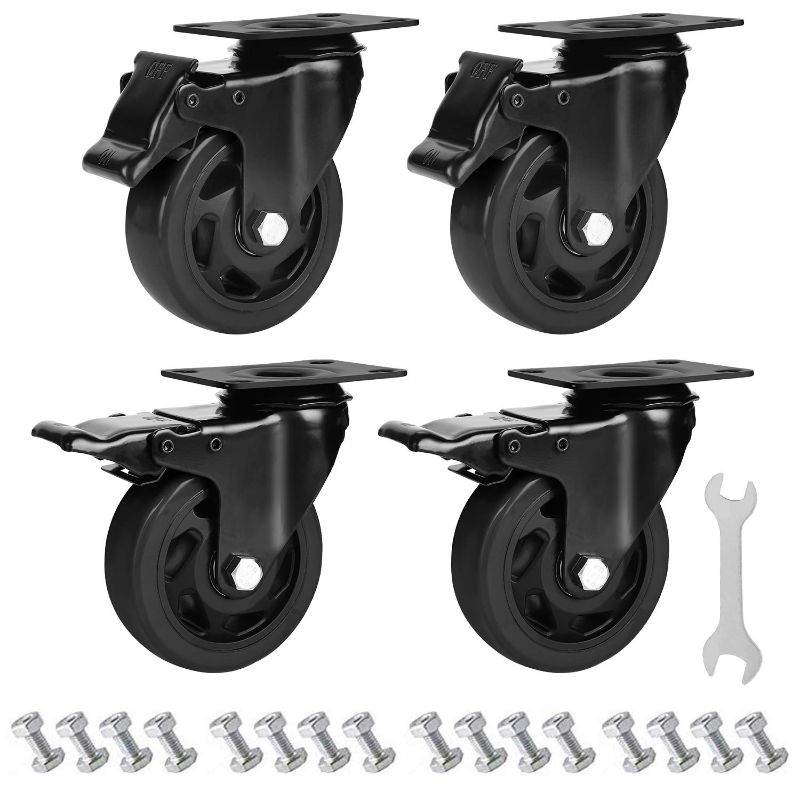 Photo 1 of 4 inch Caster Wheels Load 1200lbs Heavy Duty Rubber Plate Casters Set of 4 all with Safety Brake No Noise Lockable Swivel Casters (16pcs Screws include)
Brand: PRITEK