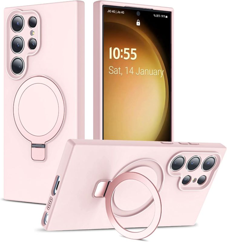 Photo 1 of for Samsung Galaxy S24 Ultra Case with Magnetic Invisible Stand [Compatible with MagSafe] Military Drop Tested [Full Camera Protection] Silicone S24 Ultra Case for Women Men 6.8'',Pink