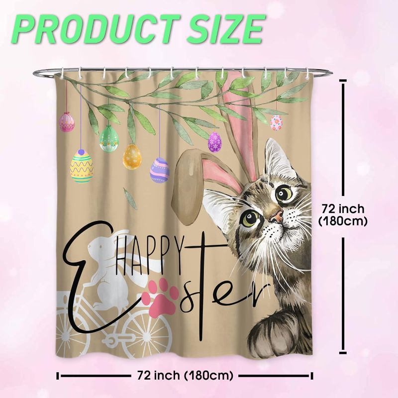 Photo 1 of 3 Roszwtit Happy Easter Shower Curtain, Easter Cat Bunny Shower Curtains for Bathroom, Spring Easter Eggs Home Decor Waterproof Fabric with Hooks 72x72 Inch https://a.co/d/2YuiPbc