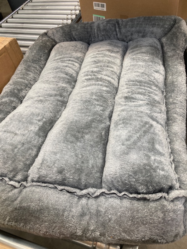 Photo 2 of Patas Lague Bolster Dog Bed for Medium Dogs 36''x24'', Soft Foam Dog Sofa Pet Bed, Machine Washable Dog Cat Crate Bed Mat for Medium Pet Breeds Dark Grey L:36x24x2.6 IN Dark Grey