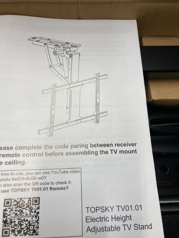 Photo 6 of TOPSKY Electric Adjustable Ceiling TV Mount with Remote, Motorized Flip Down Pitched Roof TV Mount for 32 to 70 Inch Flat and Curved Screen TVs (Black)

