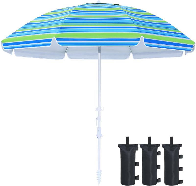 Photo 1 of Aoxun Beach Umbrella, 7ft Umbrella with & Tilt Pole, Portable UV 50+ Protection Beach Umbrella with Carry Bag Stripe Blue
MISSING SAND ANCHOR