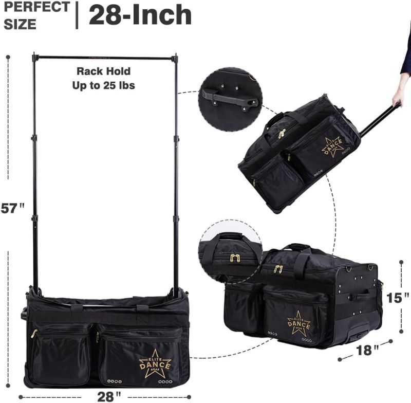 Photo 1 of Elite Dance Gear 28 Inch Dance Bag with Garment Rack, Dance Costumes Garment Bags for Travel, Garment Duffle Bag for Dancer, Competition Bag with Wheels (Non-foldable)