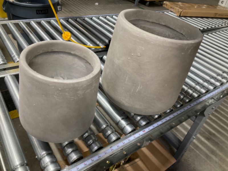 Photo 1 of 17.3 in., 13.4 in. & 10.6 in. H Round Weathered Concrete Planter, Outdoor Indoor Large Containers w/Drainage Holes Set-3