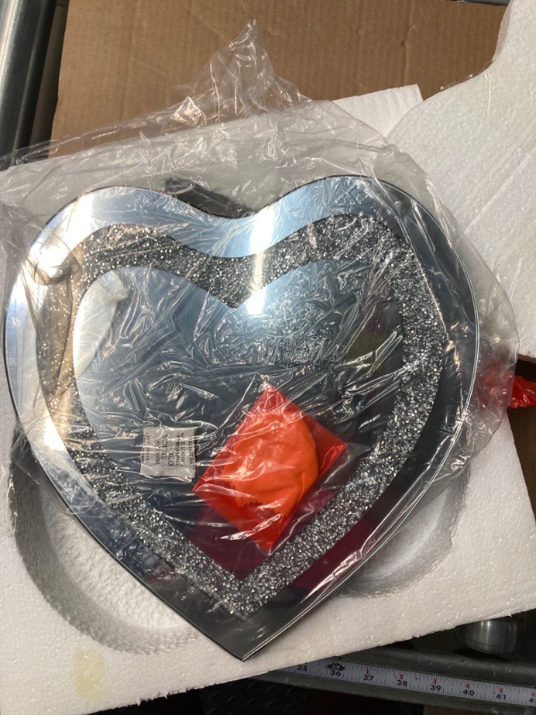 Photo 1 of DMDFIRST Crystal Crush Diamond Heart Shaped Silver Mirror for Wall Decoration 20x20x1 inch Wall Hang Frameless Mirror Acrylic Diamond Décor.