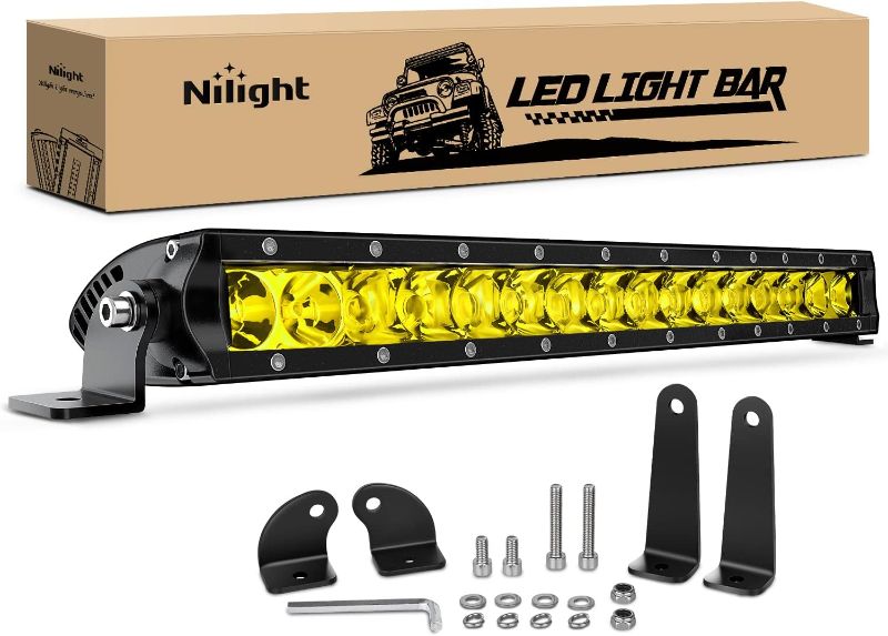 Photo 1 of Nilight Led Light Bar Amber 17 Inch 80W Super Slim Spot Flood Combo 8000LM 3D Driving Fog Off Road Lights for Trucks Pickup SUV ATV UTV Boat 4x4 Van Camper-2 Style Mounting, 2 Years Warranty