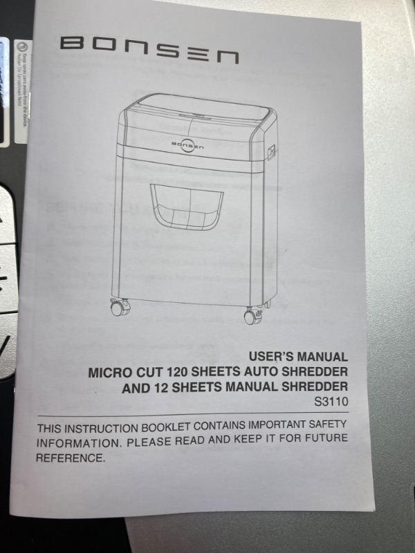 Photo 2 of BONSEN Shredder for Office, 120-Sheet Auto Feed Paper Shredder, Micro Cut Paper Shredders for Home Office Use, 30 Minutes/High Security Level P-4/6 Gallon Bin (S3110) 120-Sheet Auto Feed (new model)