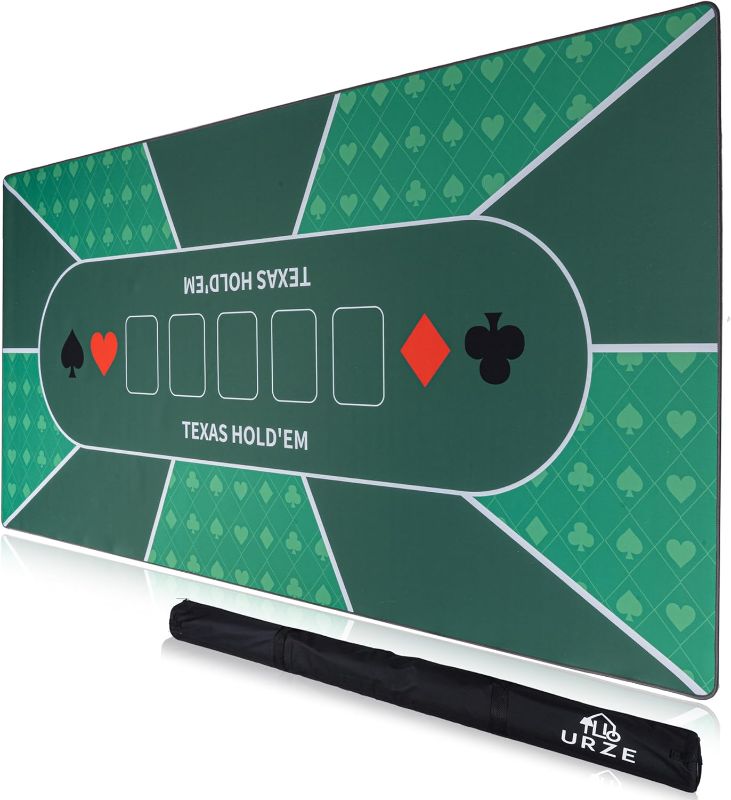 Photo 1 of Foldable Table Top Poker Mat - 70" x 35" - Poker Table Top Mat with Non-Slip Backing & Zippered Carrying Bag - Waterproof & Foldable - Portable Texas Holdem Poker Mat - Casino Table Playing Card Mat