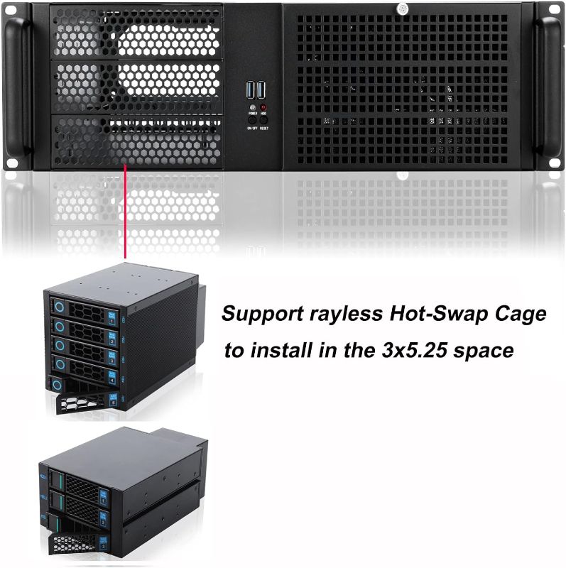 Photo 1 of RackChoice 3u Rackmount Server Chassis ATX/MATX with 3x5.25 Support PS2 PSU w/Side 80mm Fan, dust Filter Bracket infront Easy maintenace