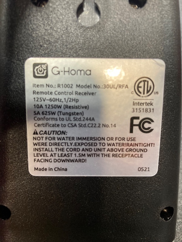 Photo 5 of 2 PACK BUNDLE//G-Homa Outdoor Remote Control 3-Prong Outlets, Wireless Remote Light Switch Outlets for Christmasr Tree Light, Weatherproof, 100 FT Range, ETL Listed (Battery Included) 1 Remote 1 Outlet