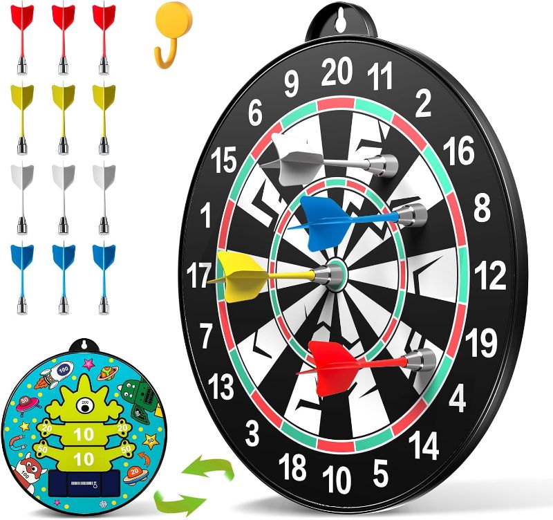 Photo 2 of 2 PACK BUNDLE//SEE PHOTOS///Doloowee 14 PCS Double-Sided Magnetic Kids Dart Board Set, Large Size Boys Toys Dartboards with 12 Darts//ROCKET AND MONSTER