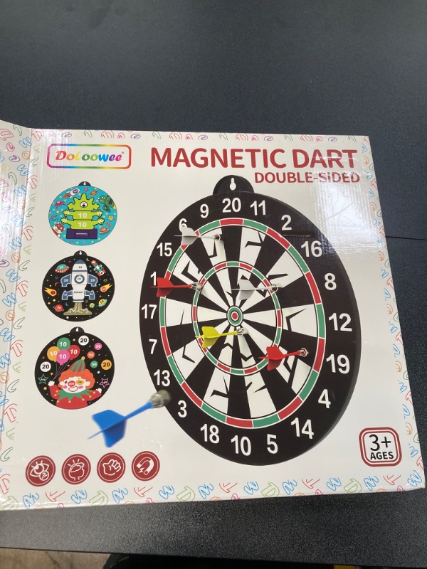 Photo 6 of 2 PACK BUNDLE//SEE PHOTOS///Doloowee 14 PCS Double-Sided Magnetic Kids Dart Board Set, Large Size Boys Toys Dartboards with 12 Darts//ROCKET AND MONSTER