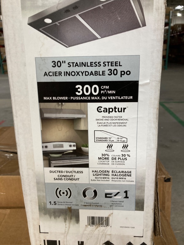Photo 1 of Broan-NuTone BCSD130SS Glacier Range Hood with Light, Exhaust Fan for Under Cabinet, Stainless Steel, 30-inch, 300 Max Blower CFM Stainless Steel 30-Inch