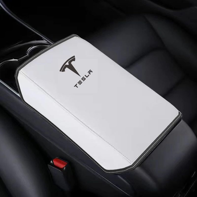 Photo 1 of 2 PACK BUNDLE///Upgrade Car Armrest Cover for Tesla Model 3 Model Y Accessories 2017-2022 2023 2024?PU Leather Heighten and Thicken Center Console Protector Pad,Compatible with Tesla 2023 2024(White Line)