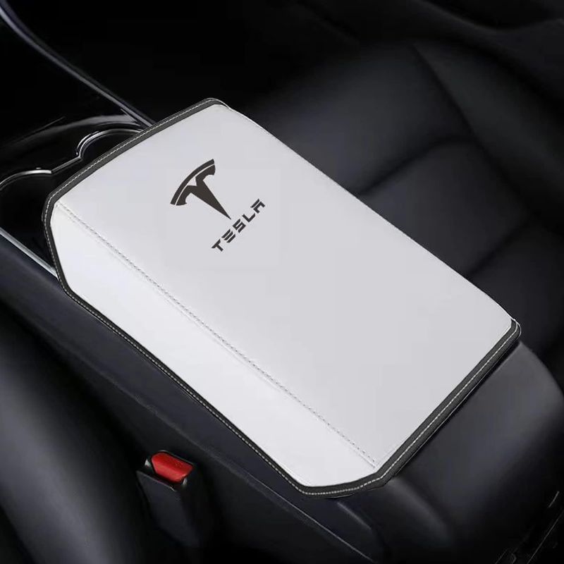 Photo 1 of 2 PACK BUNDLE//Upgrade Car Armrest Cover for Tesla Model 3 Model Y Accessories 2017-2022 2023 2024?PU Leather Heighten and Thicken Center Console Protector Pad,Compatible with Tesla 2023 2024(White Line)