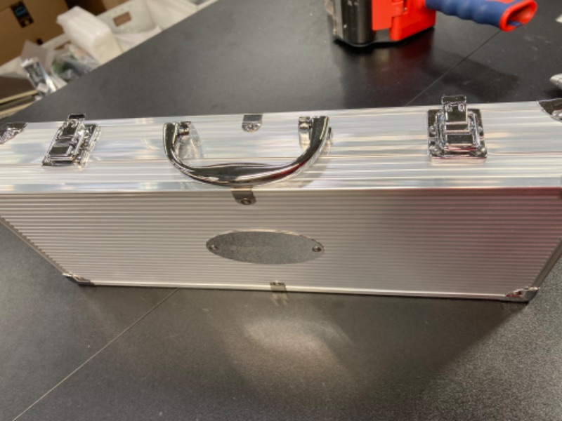 Photo 1 of 7-Piece Stainless-Steel BBQ Cooking Utensils Set - Barbecue Grill Accessories with Aluminum Portable Handled Storage Case by Home-Complete (Silver) 7 pc BBQ Grill Accessories Set