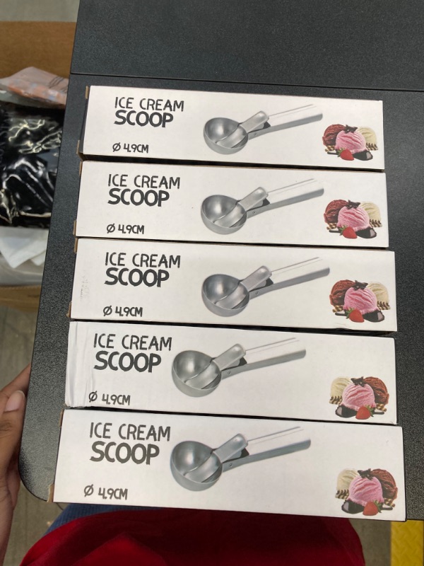 Photo 3 of 5 PACK BUNDLE//Ice Cream Scoop Stainless Steel Ice Cream Scooper Metal Ice Cream Scoops with Trigger, Perfect for Frozen Yogurt, Gelatos, Sundaes (Silver) Medium Silver