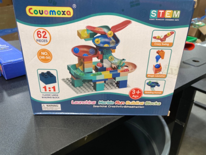 Photo 3 of COUOMOXA Marble Run Building Blocks: Classic Big Blocks STEM Toy Bricks Kids Race Track Compatible Gift for Boys Grils Ages 3 4 5 6 Years Old Pre-School Classroom Educational Toy 106 Marble Run