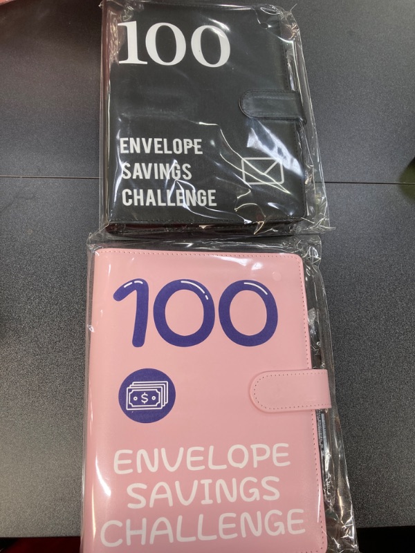 Photo 1 of 2 PACK BUNDLE///100 Envelopes Money Saving Challenge, 2024 Shiny 100 Day Challenge Money Saving Binder, Easy and Funny Way to Save $5,050 Money Saving Challenge Book, 100-Day Envelope Challenge Kit PINK AND BLACK
