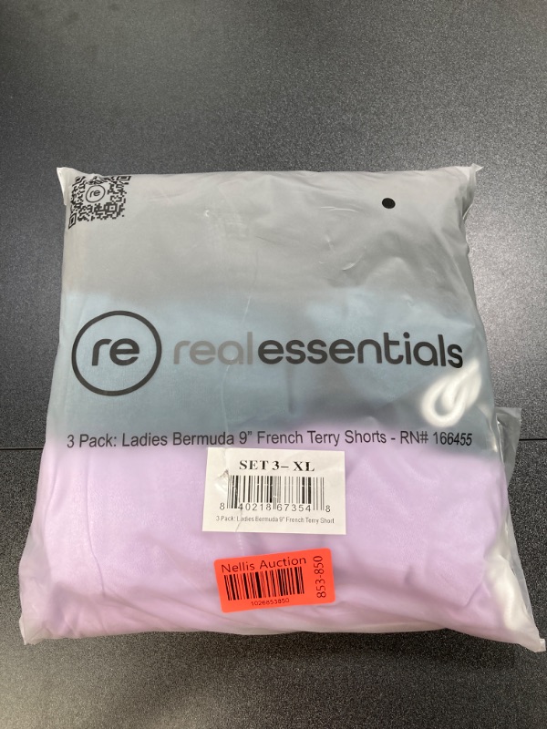 Photo 2 of Real Essentials 3 Pack: Womens Cotton French Terry 9" Bermuda Short Pockets-Casual Lounge Athletic (Available in Plus) Regular Fit X-Large 9" Inch Set 3