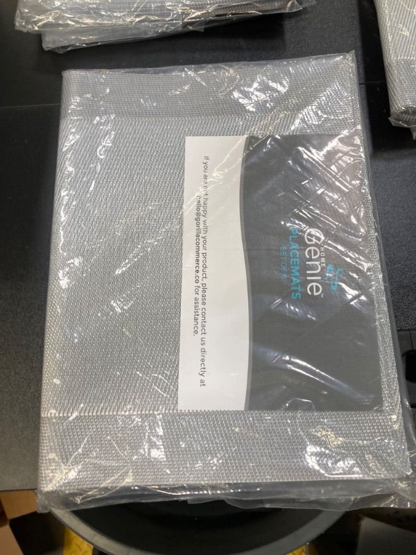 Photo 1 of 2 PIECE BUNDLE! Home Genie Heat Resistant Placemats Set of 6, Dining Room Table Mats, Protect Surfaces, Woven Placemat Setting for Dinner Washable Vinyl Food Grade Mat, Kitchen Decor Accessories, Size 18x12, Silver Silver Gray 6