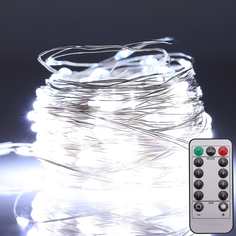 Photo 1 of 2 PIECE BUNDLE! Clmentp White LED Fairy Lights, 33FT 100 LED USB Powered String Lights with Remote, 8 Modes for Outdoor Indoor Decor USB Powered-33FT White