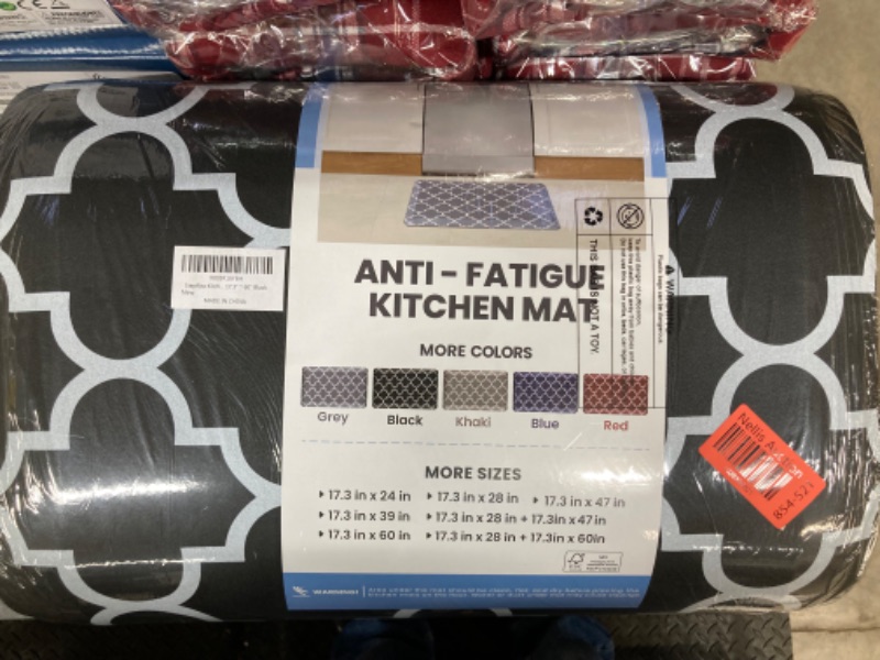 Photo 1 of 4/5 Inch Thick Kitchen Rugs, 2 PCS Kitchen Mat, Anti Fatigue Floor Mat, Waterproof, Heavy Duty PVC Ergonomic Comfort Standing Foam for Kitchen, Home, Office, Sink, Garage, 17.3"x28"+17.3"x60", Blue 17.3 x 28"+ 17.3 x 60" Blue