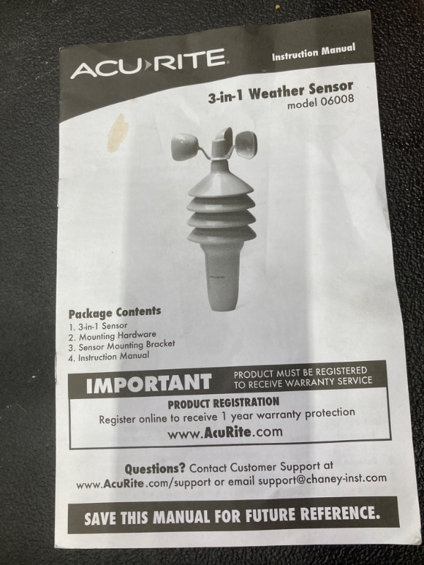 Photo 2 of **MISSING SCREWS**AcuRite Notos 3N1TXC (3-in-1) Wireless Weather Sensor with Wind Speed, Temperature and Humidity