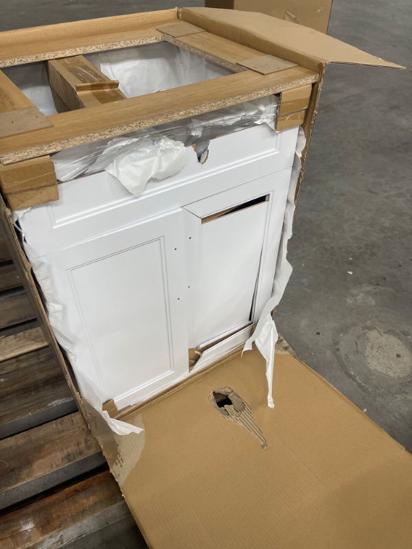 Photo 2 of 24 in. W Drop-In Stainless Steel Laundry Sink with Faucet and White Storage Cabinet *Damaged*